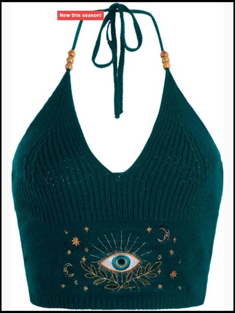Y2K Halter Crop Top with Embroidery - Sleeveless Knit